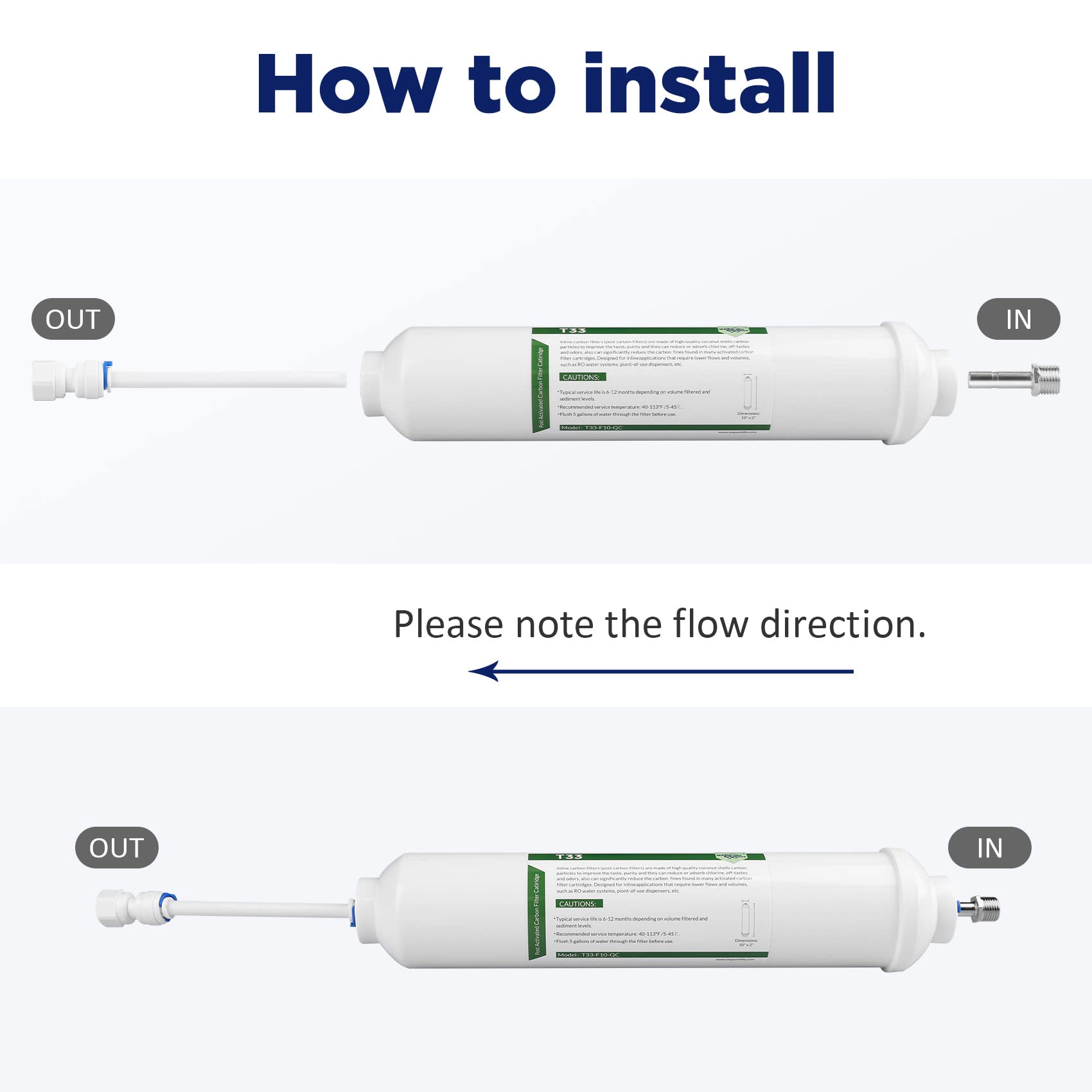Inline Water Filter for Refrigerator & Ice Maker with Installation Kit, 1/4-Inch Direct Connect Fittings