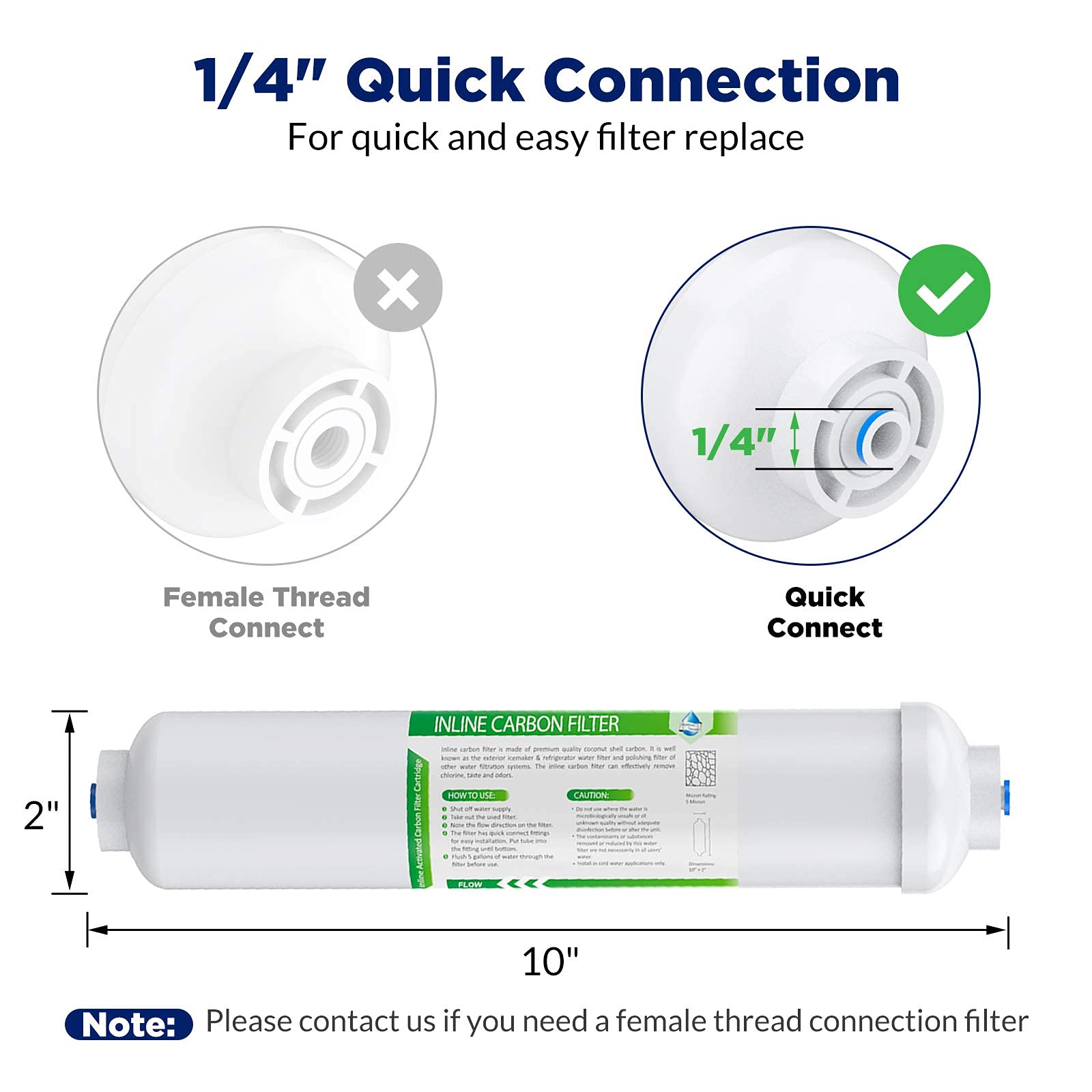 Inline Water Filter for Refrigerator & Ice Maker with Installation Kit, 1/4-Inch Direct Connect Fittings