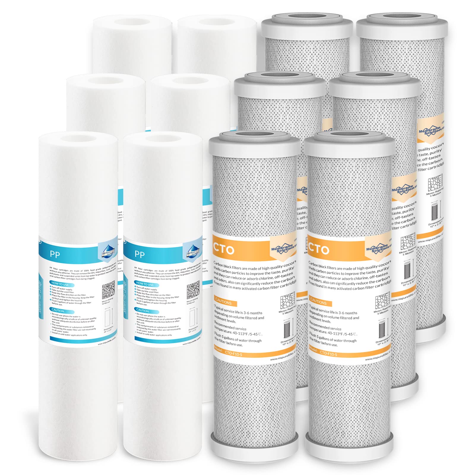 5 Micron Polypropylene & 5 Micron CTO Carbon Block Water Filter 10"x2.5"
