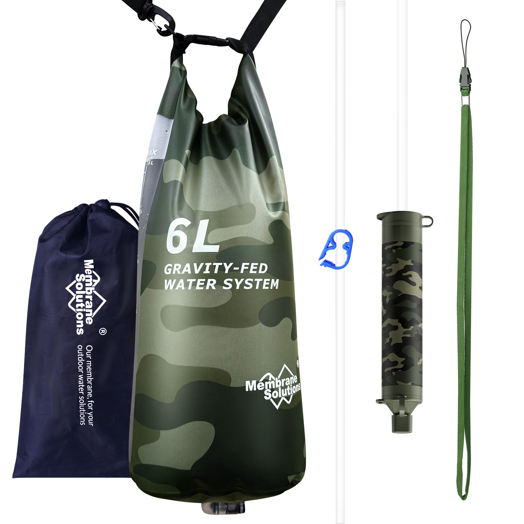 Membrane Solutions Gravity Water Filter Pro 6L with Blue Personal Water Filter Straw