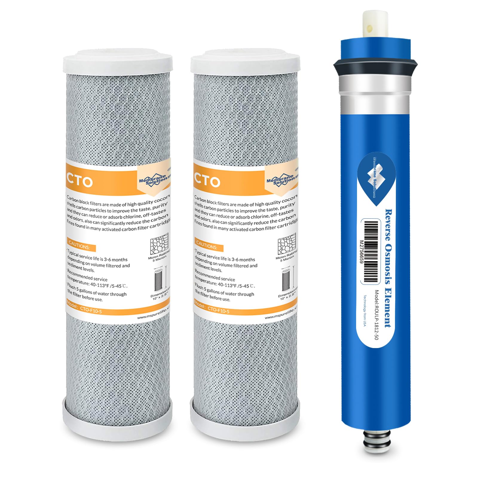 Membrane Solutions CTO+RO(50G) Combo Pack Water Filter Replacement Cartridge