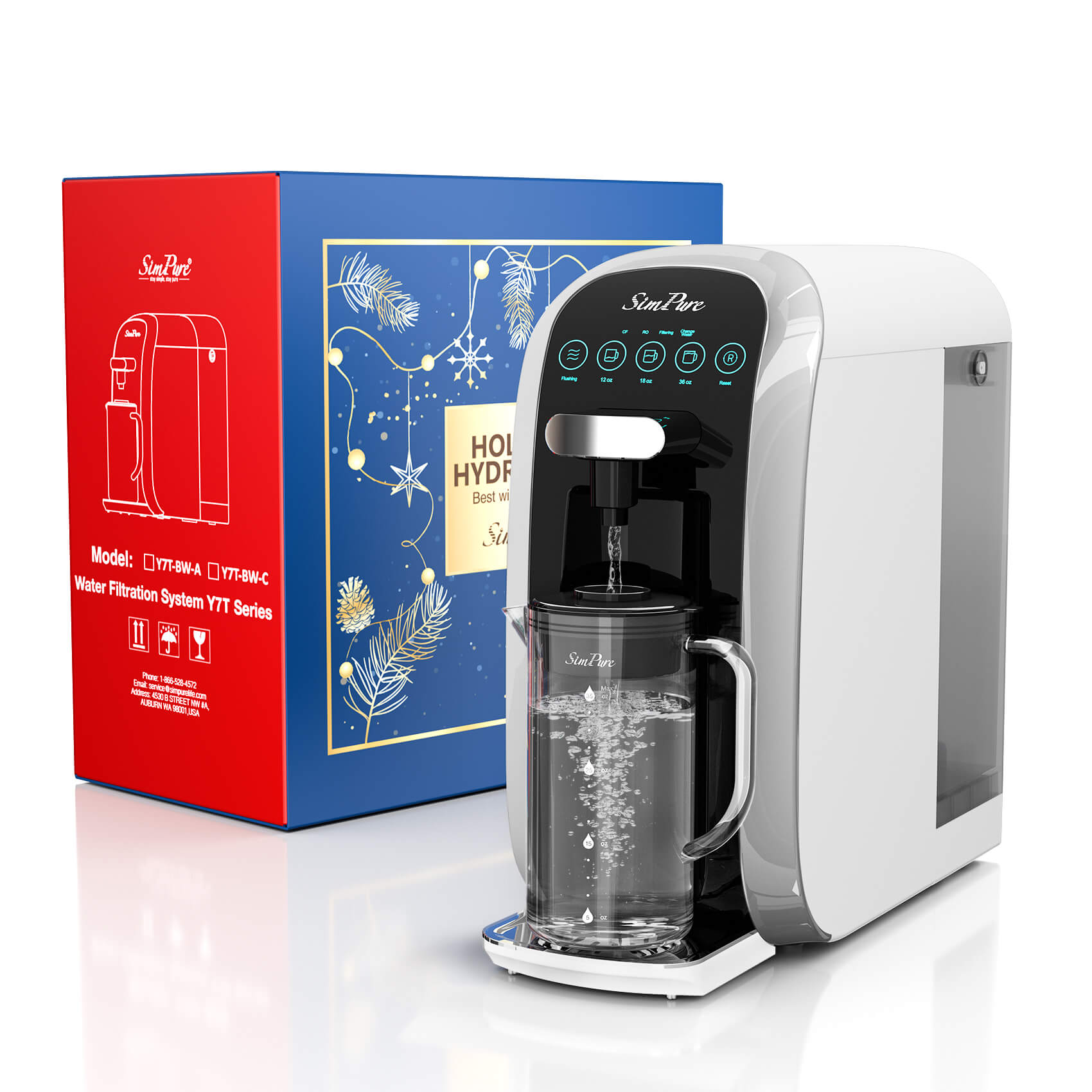 SimPure Y7T-A Countertop RO System with Portable Glass Water Pitcher &Alkaline Remineralization