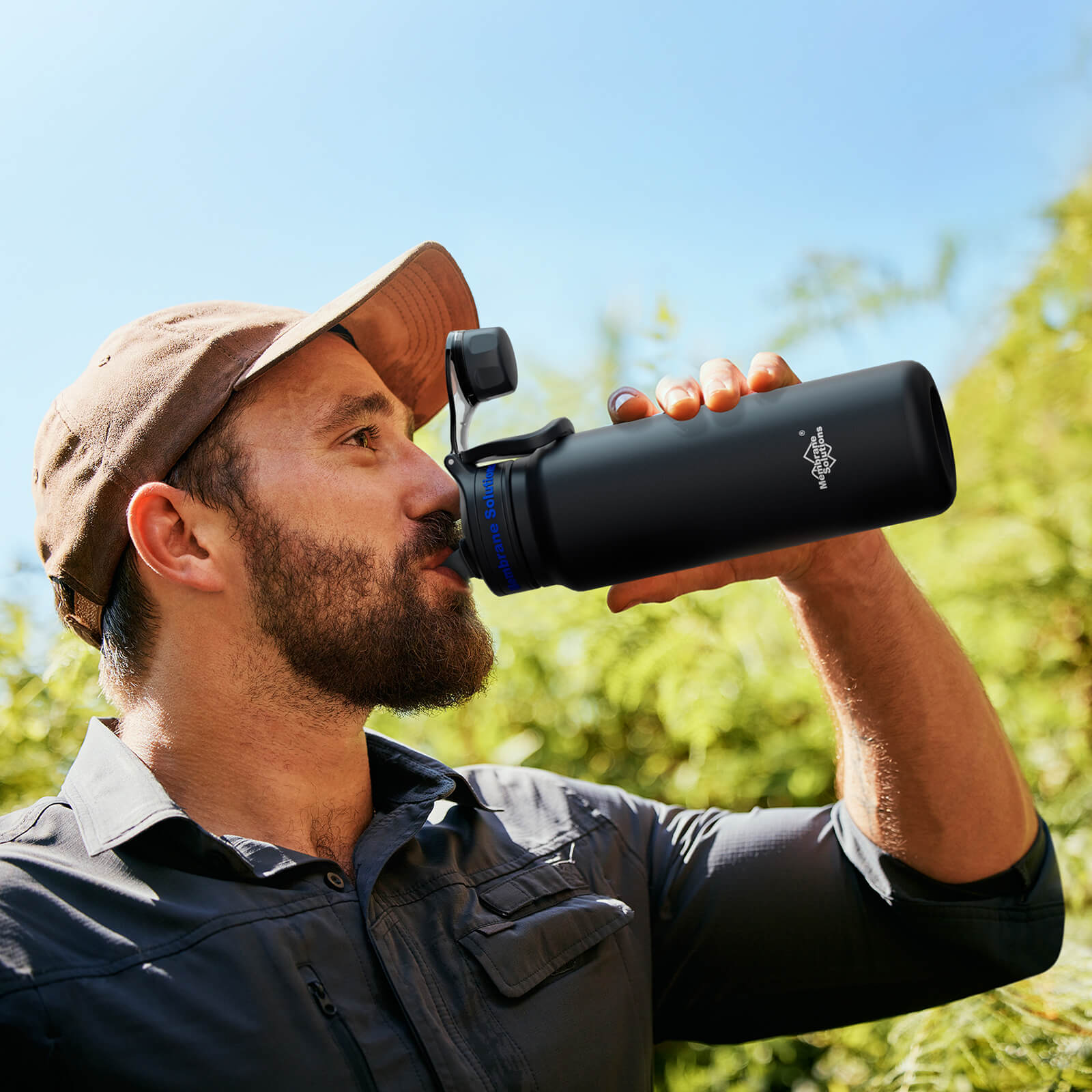 Membrane Solutions C3 32oz 6-Stage Stainless Steel Water Filter Bottle with ACF & UF Filter