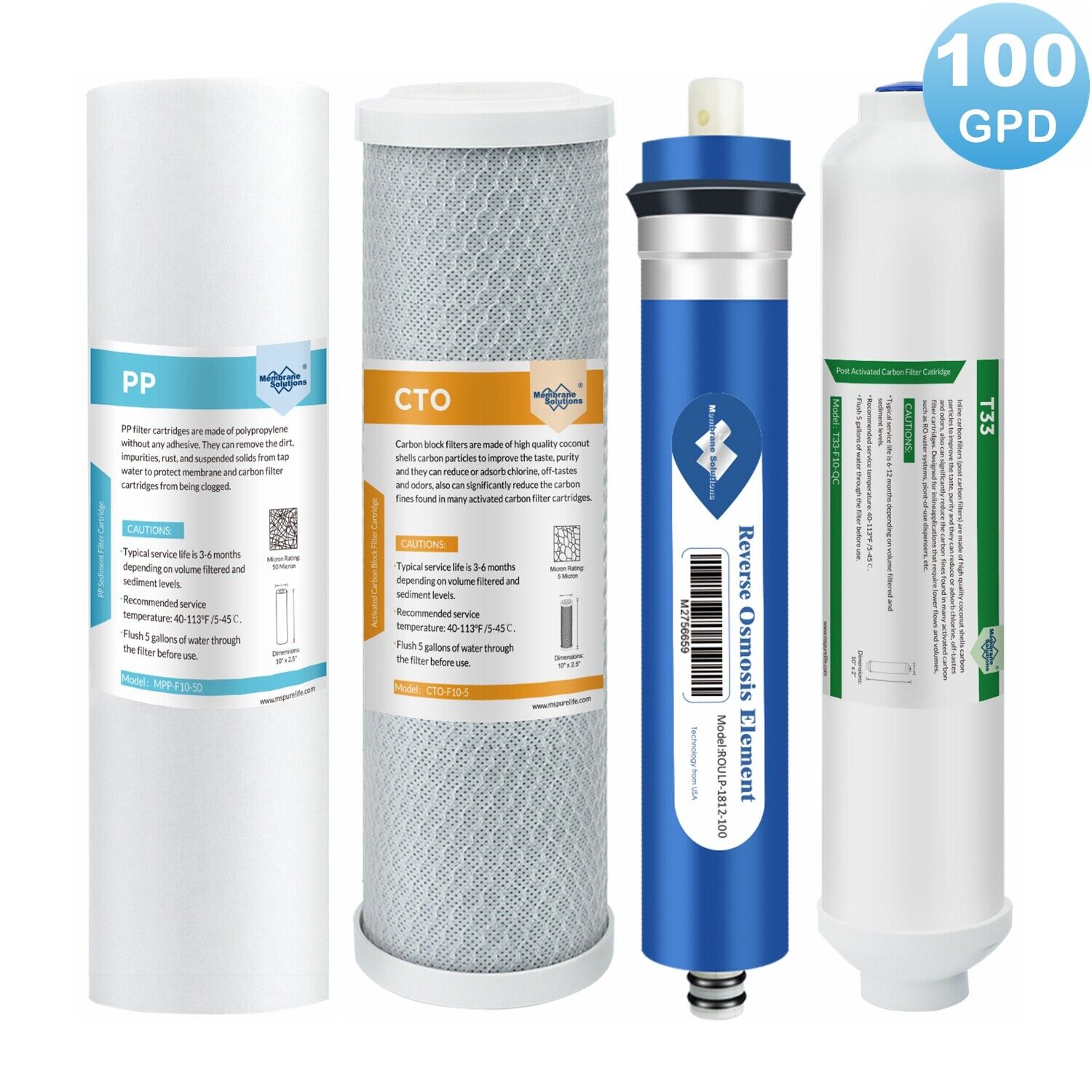 4 Stage Reverse Osmosis System Water Filter with RO Membrane Cartridge Set