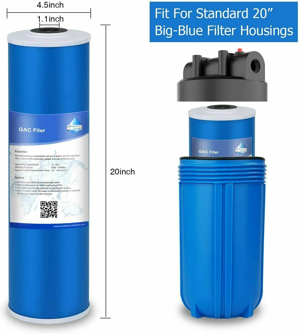 5 Micron 20"x4.5" Big Blue Sediment GAC CTO Carbon Block Water Filter Cartridges
