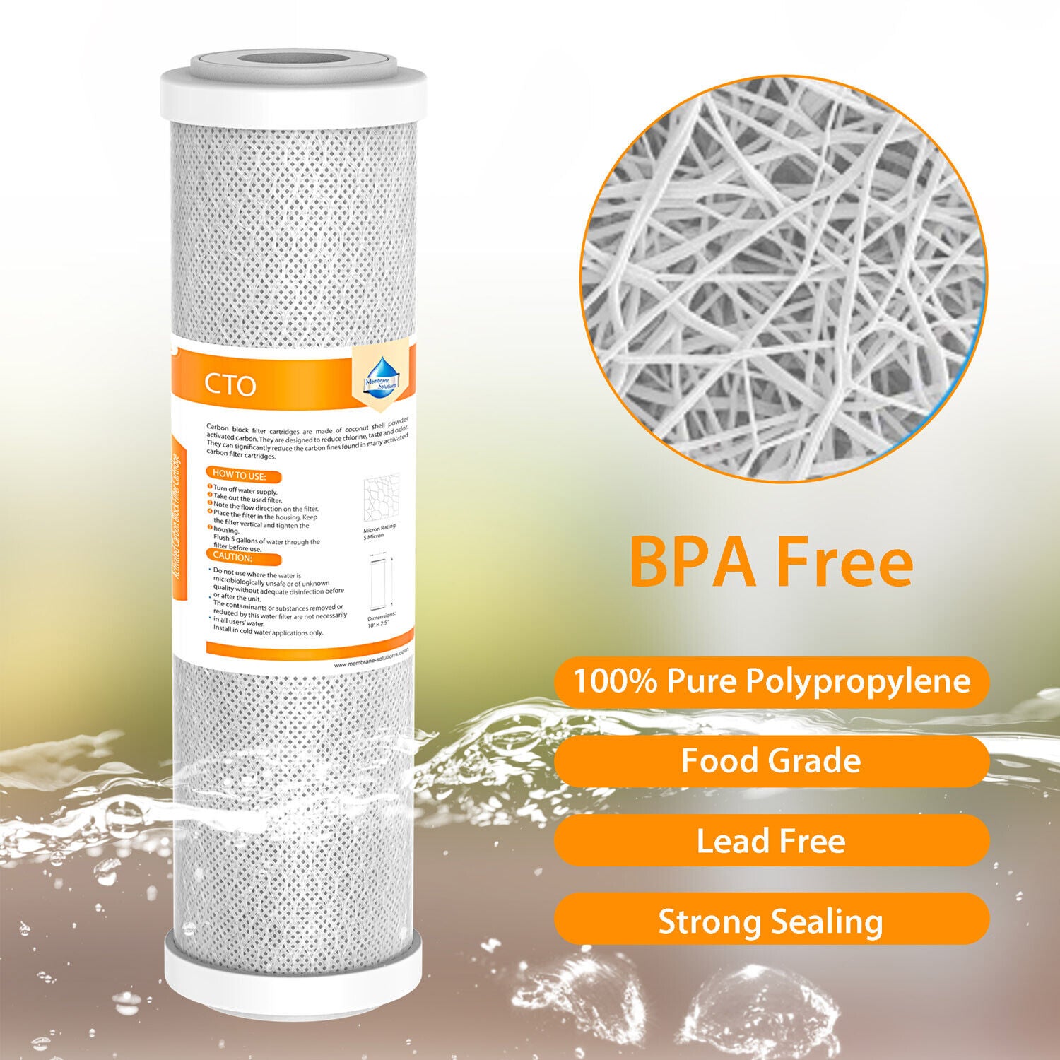 Whole House CTO Carbon Block Water Filter 10"x2.5"/10"x4.5"