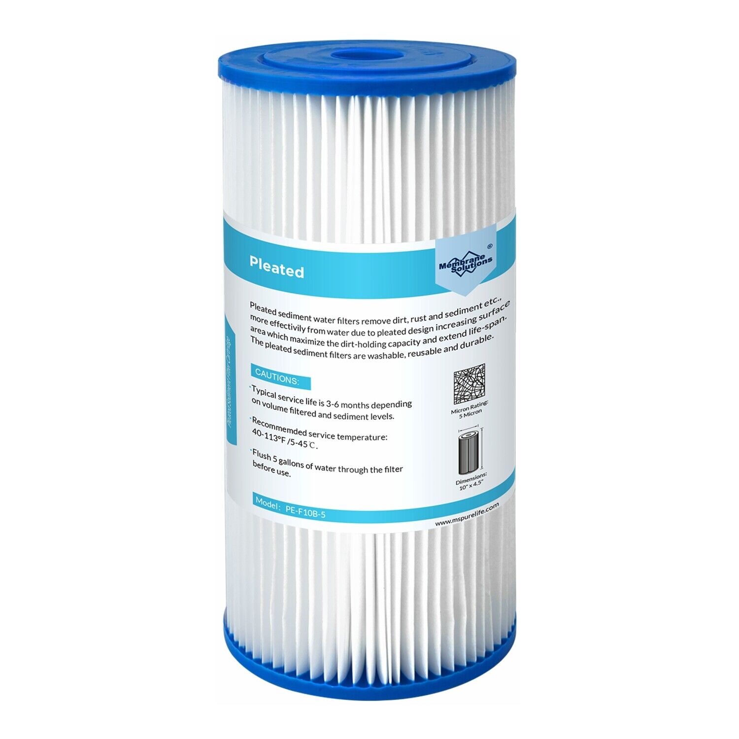 Big Blue RO Sediment Pleated Water Filter 5/20/50 μm 10" x 4.5"