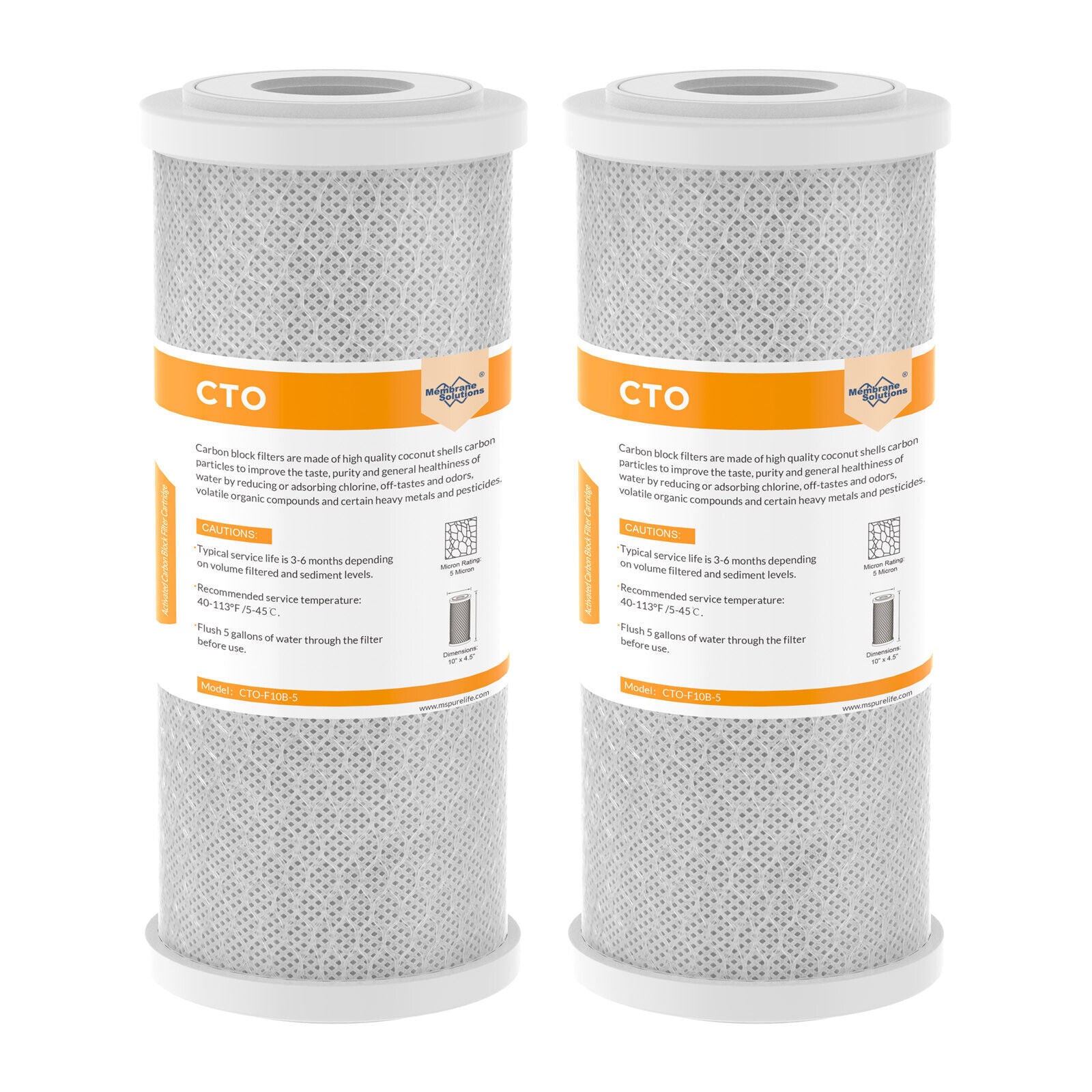 Whole House CTO Carbon Block Water Filter 10"x2.5"/10"x4.5"