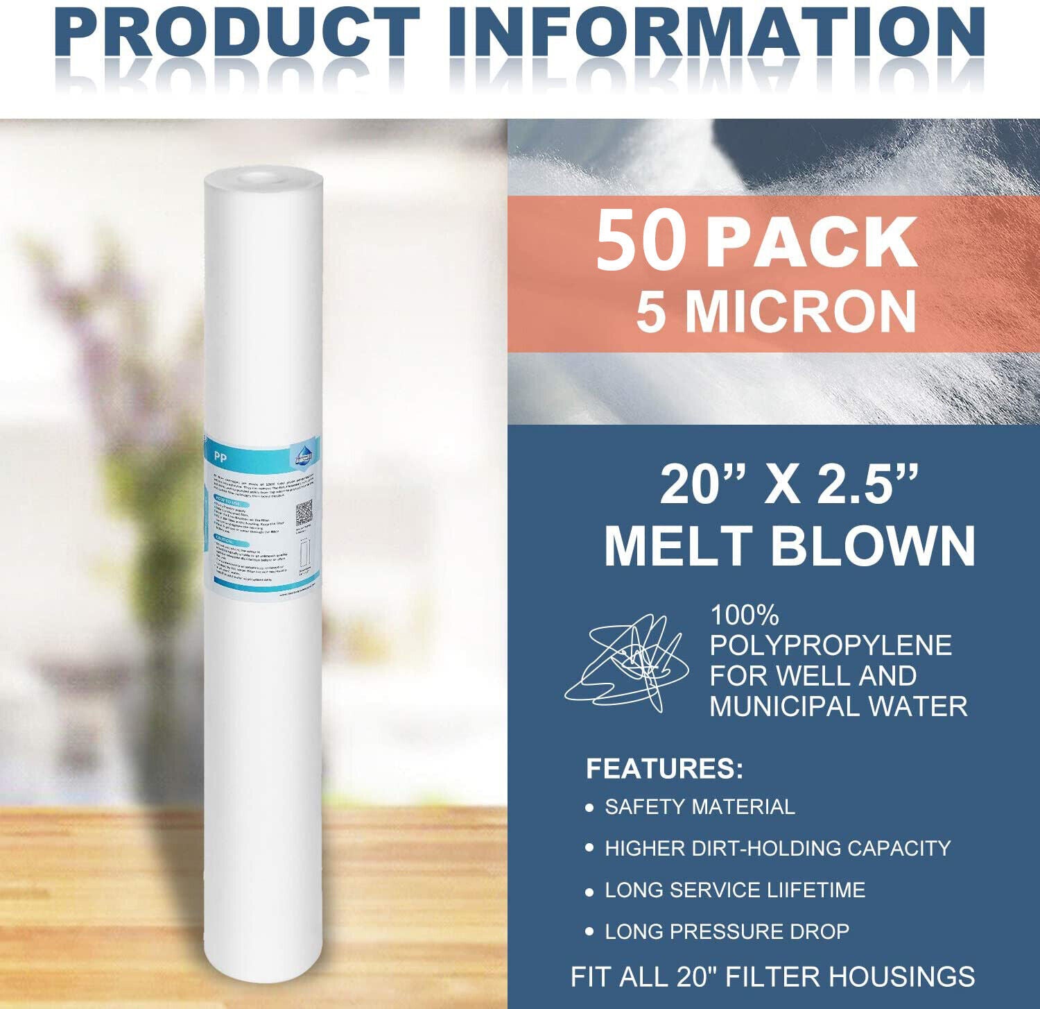 20'' x 2.5" Sediment Water Filter Replacement Cartridge Whole House