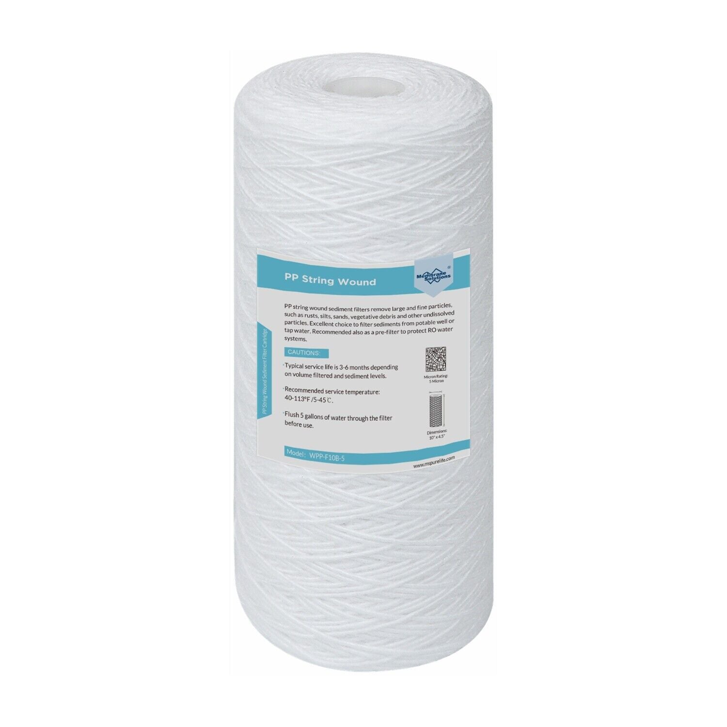10" x 4.5" String Wound Sediment Water Filter 1/5/10 Micron for Big Blue