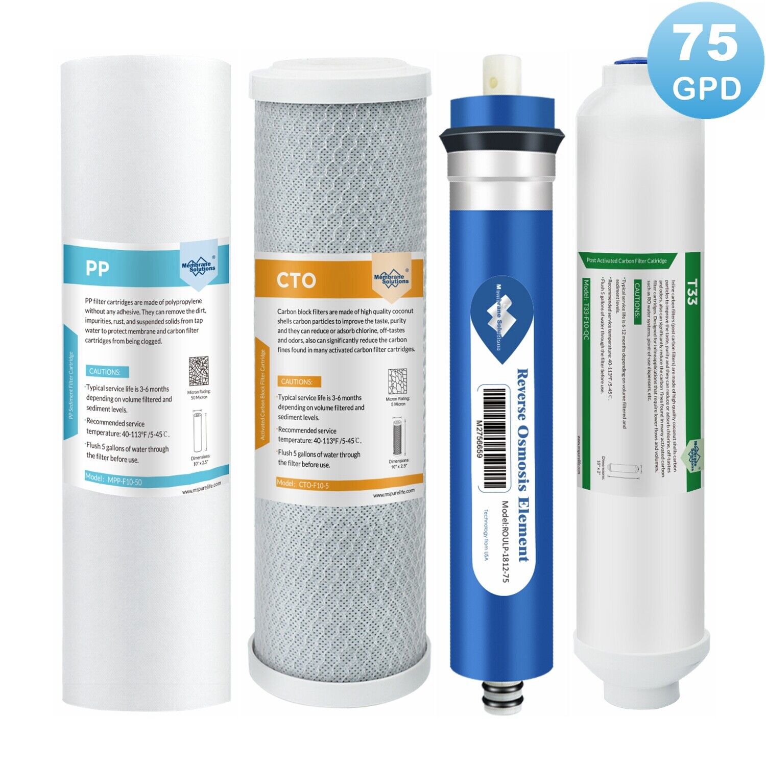 4 Stage Reverse Osmosis System Water Filter with RO Membrane Cartridge Set