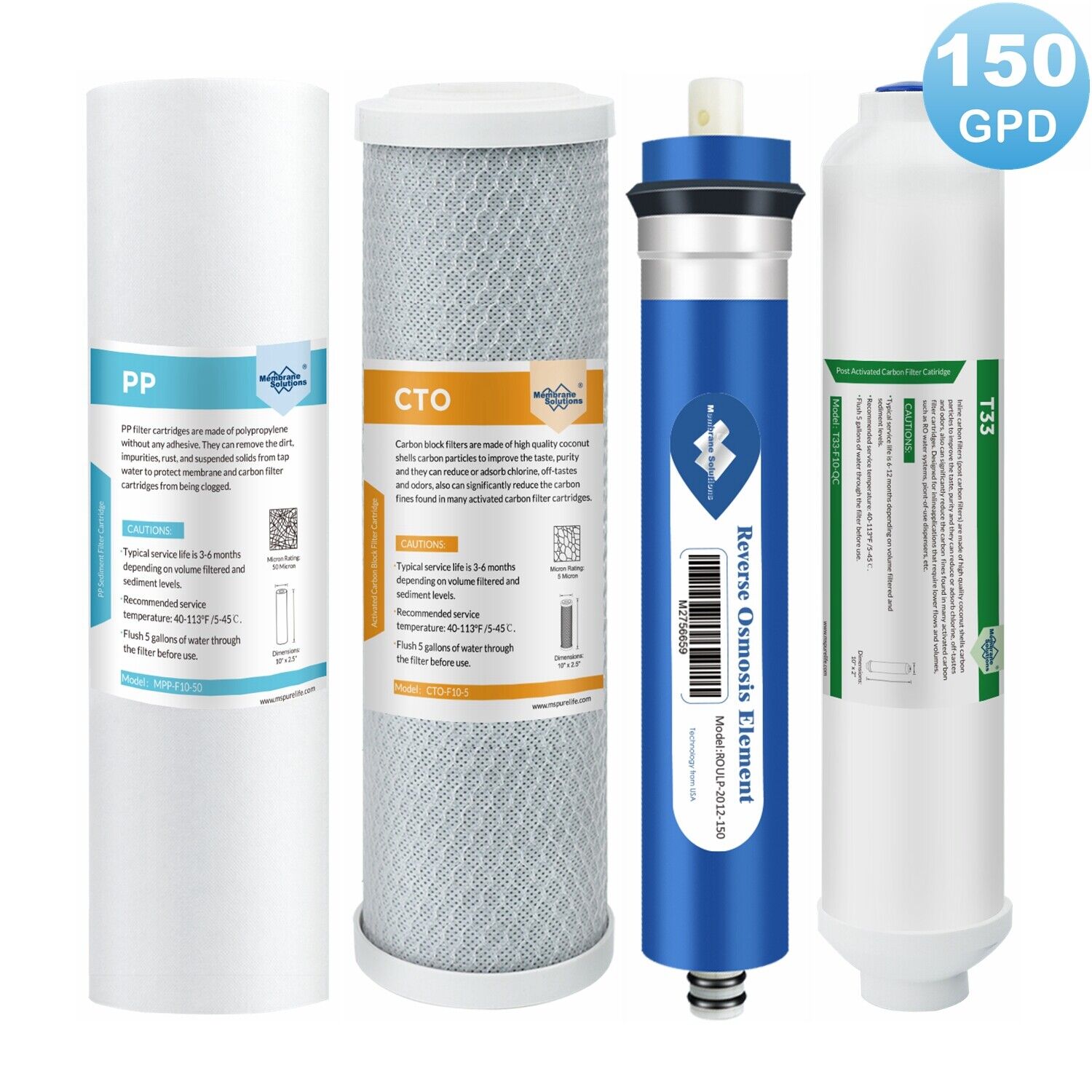 4 Stage Reverse Osmosis System Water Filter with RO Membrane Cartridge Set
