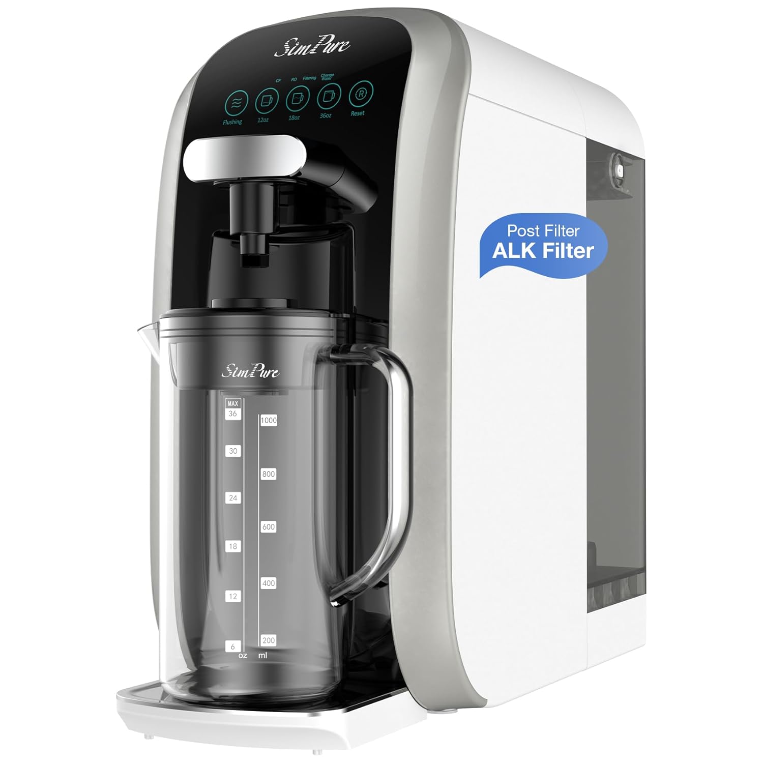 SimPure Y7T-A Countertop RO System with Portable Glass Water Pitcher &Alkaline Remineralization