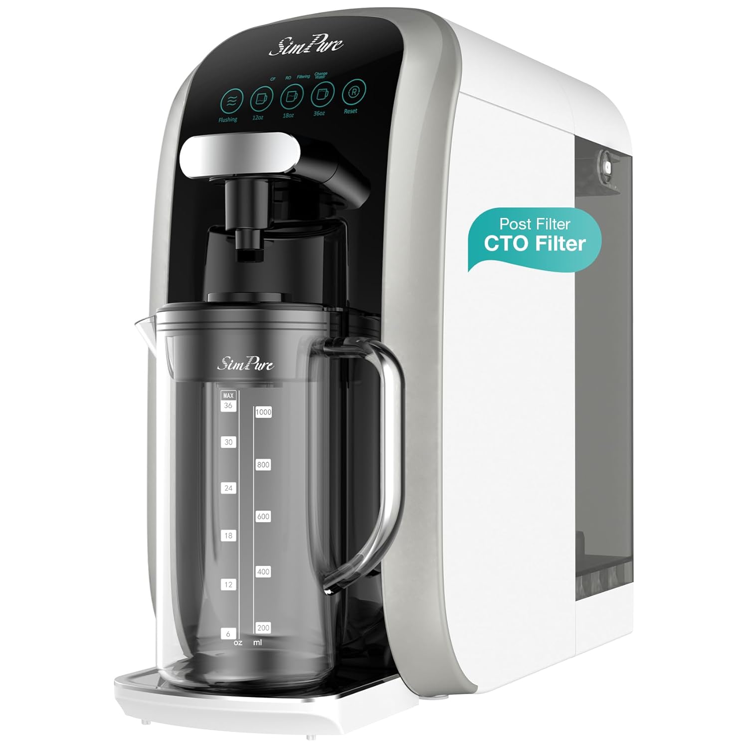 SimPure Y7T-BW Countertop RO System with Portable Glass Water Pitcher &Alkaline Remineralization