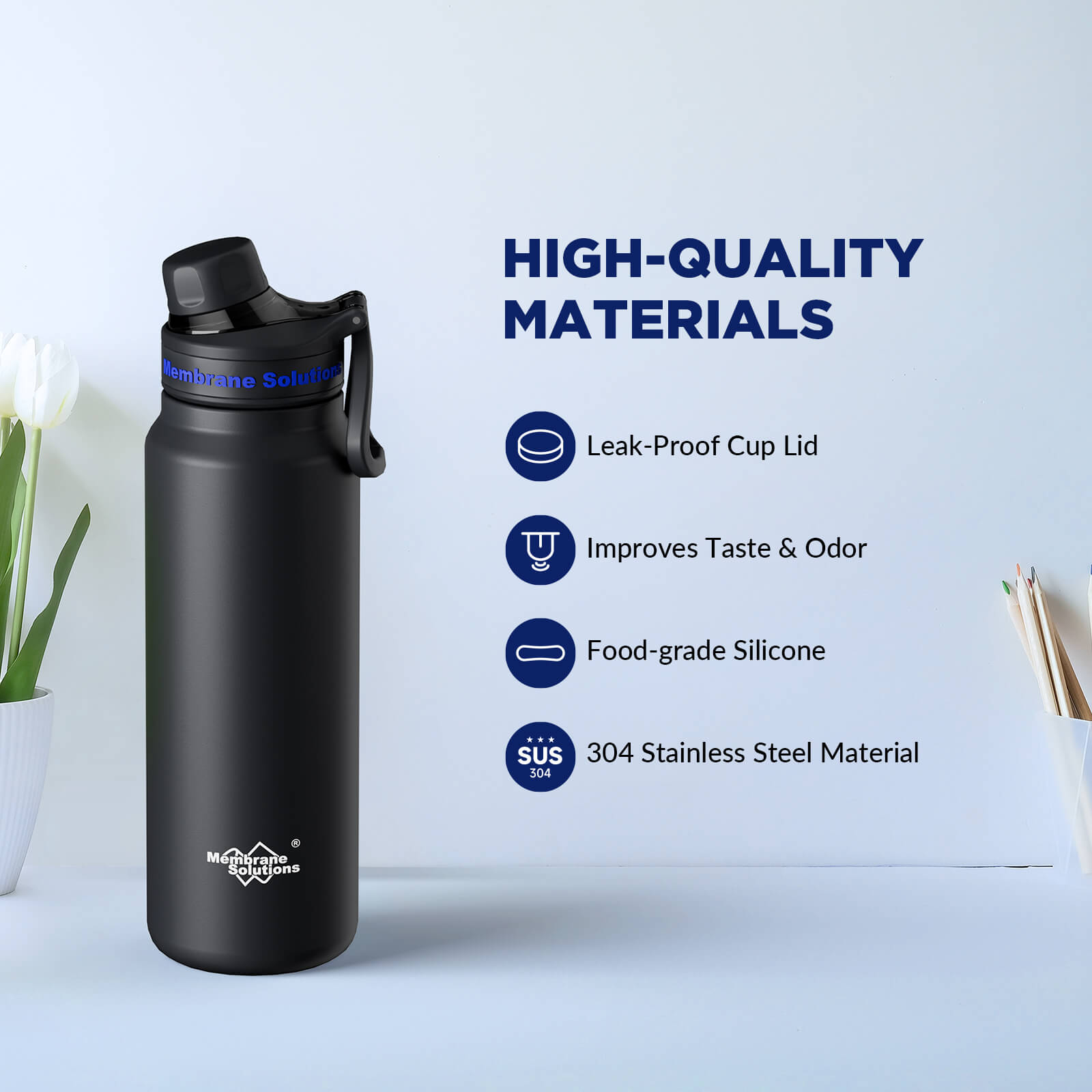 Membrane Solutions C3 32oz 6-Stage Stainless Steel Water Filter Bottle with ACF & UF Filter