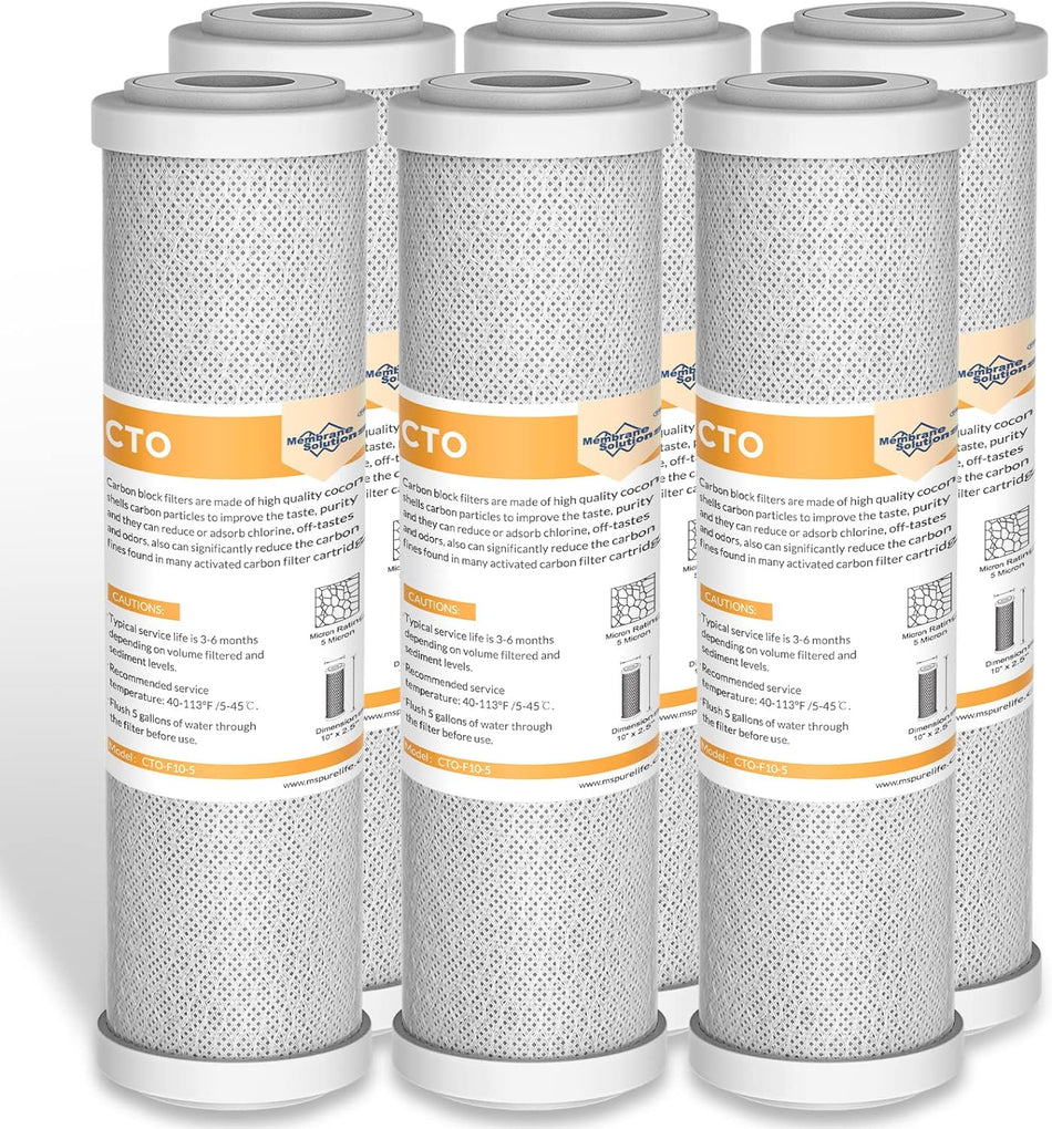 Membrane Solutions 5 Micron 2.5" x 10" CTO Carbon Block Water Filter Cartridge Replacement for Whole House Filtration Systems