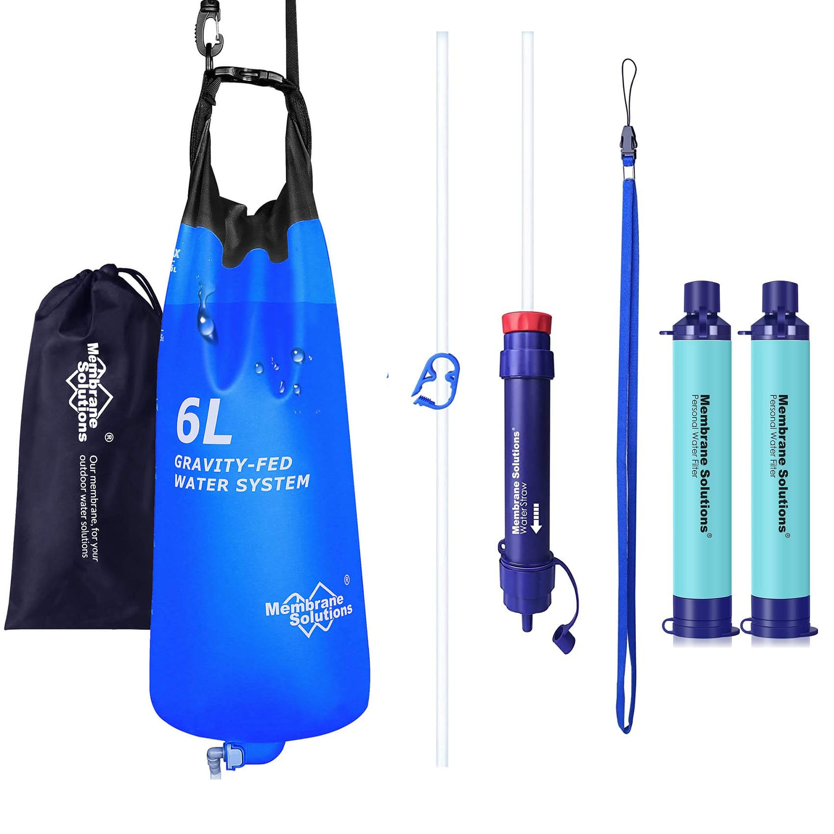 Membrane Solutions Gravity Water Filter Pro 6L with Blue Personal Water Filter Straw
