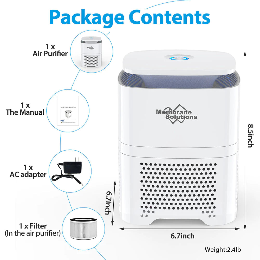MSB3 Small Desktop Air Purifier for Office Baby Room 360° Airflow True HEPA