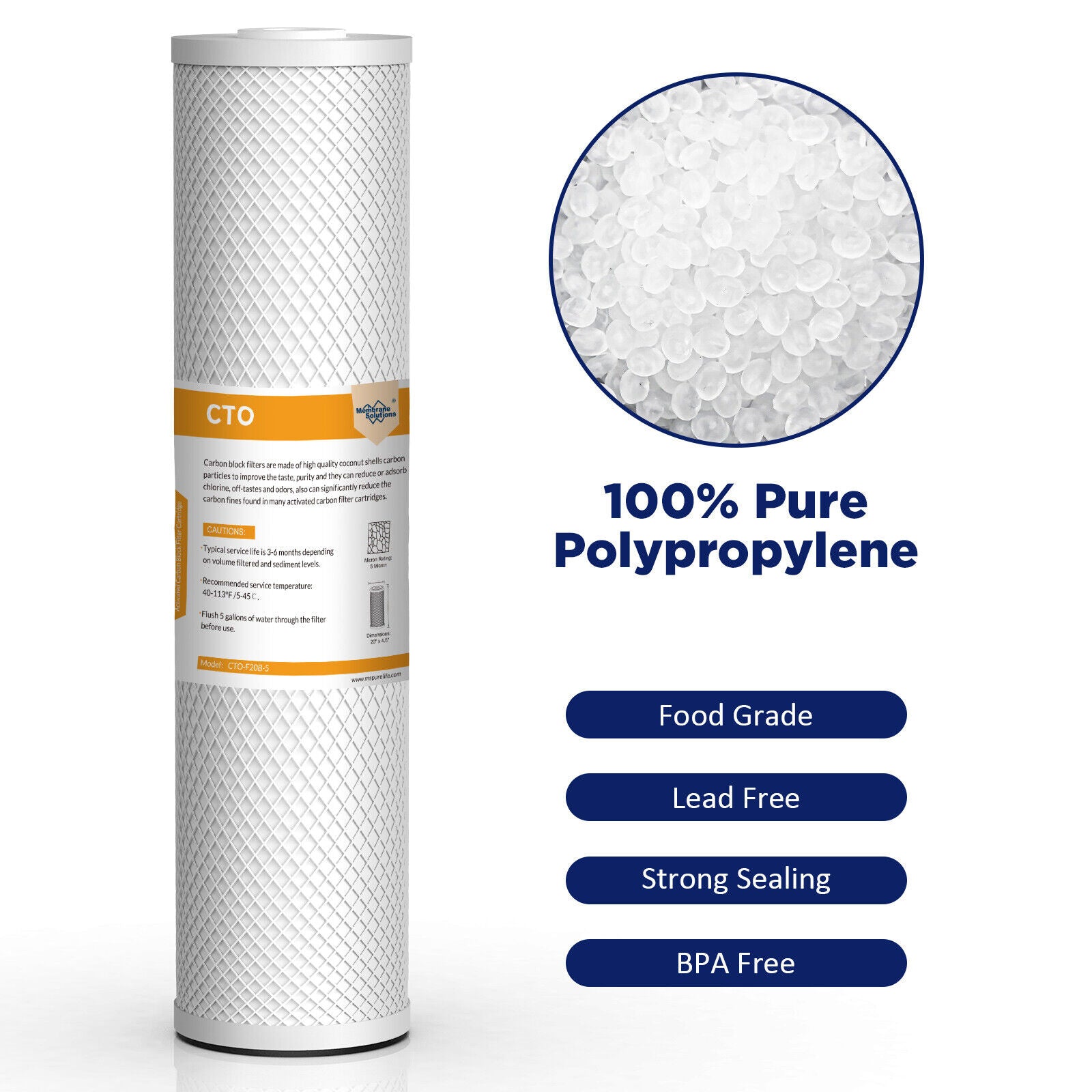 20"x4.5" 5 Micron CTO Carbon Block Water Filter Whole House Cartridges
