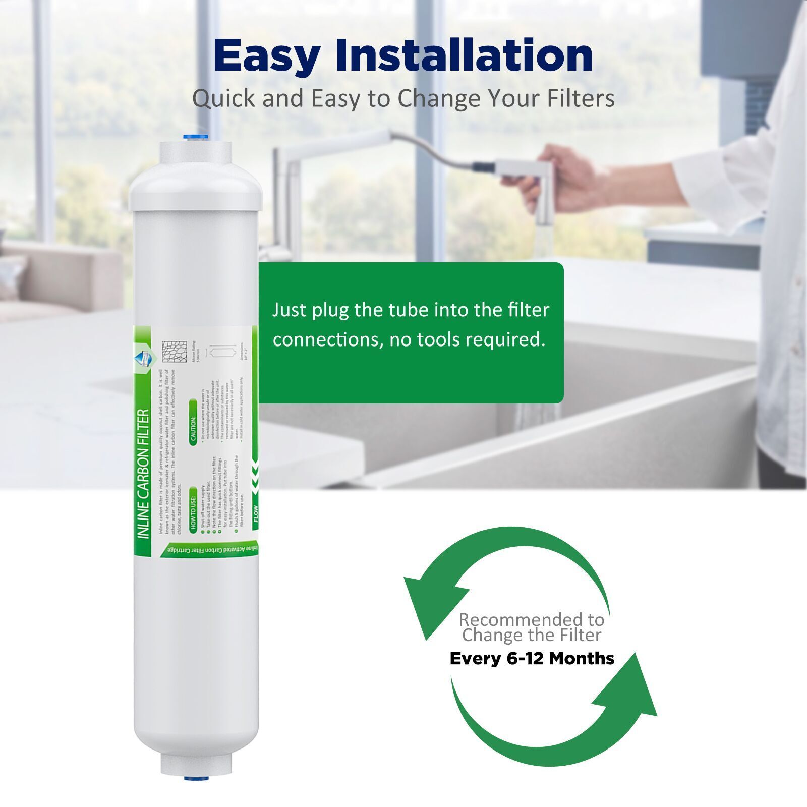 T33 Inline Post Carbon Polishing Water Filter 1/4" Quick Connect