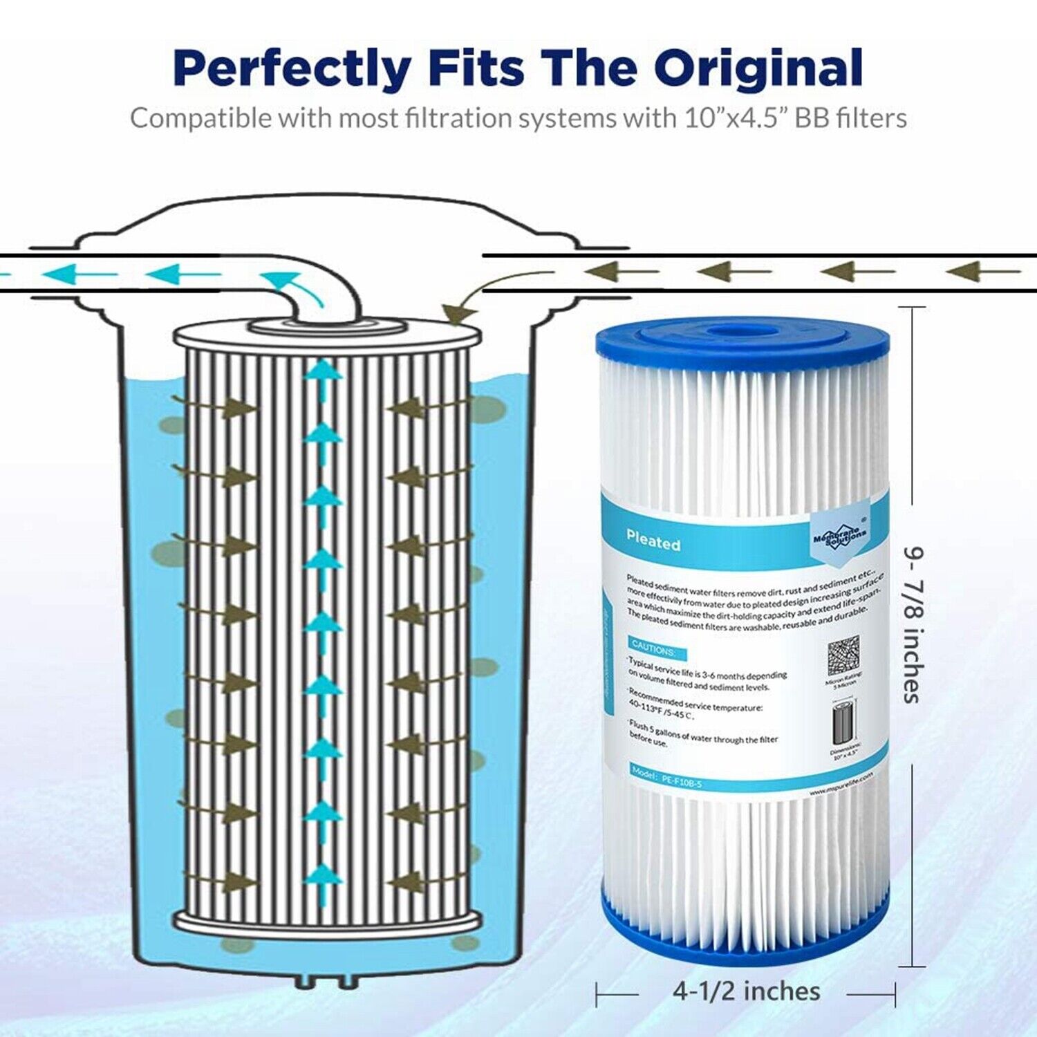 Big Blue RO Sediment Pleated Water Filter 5/20/50 μm 10" x 4.5"