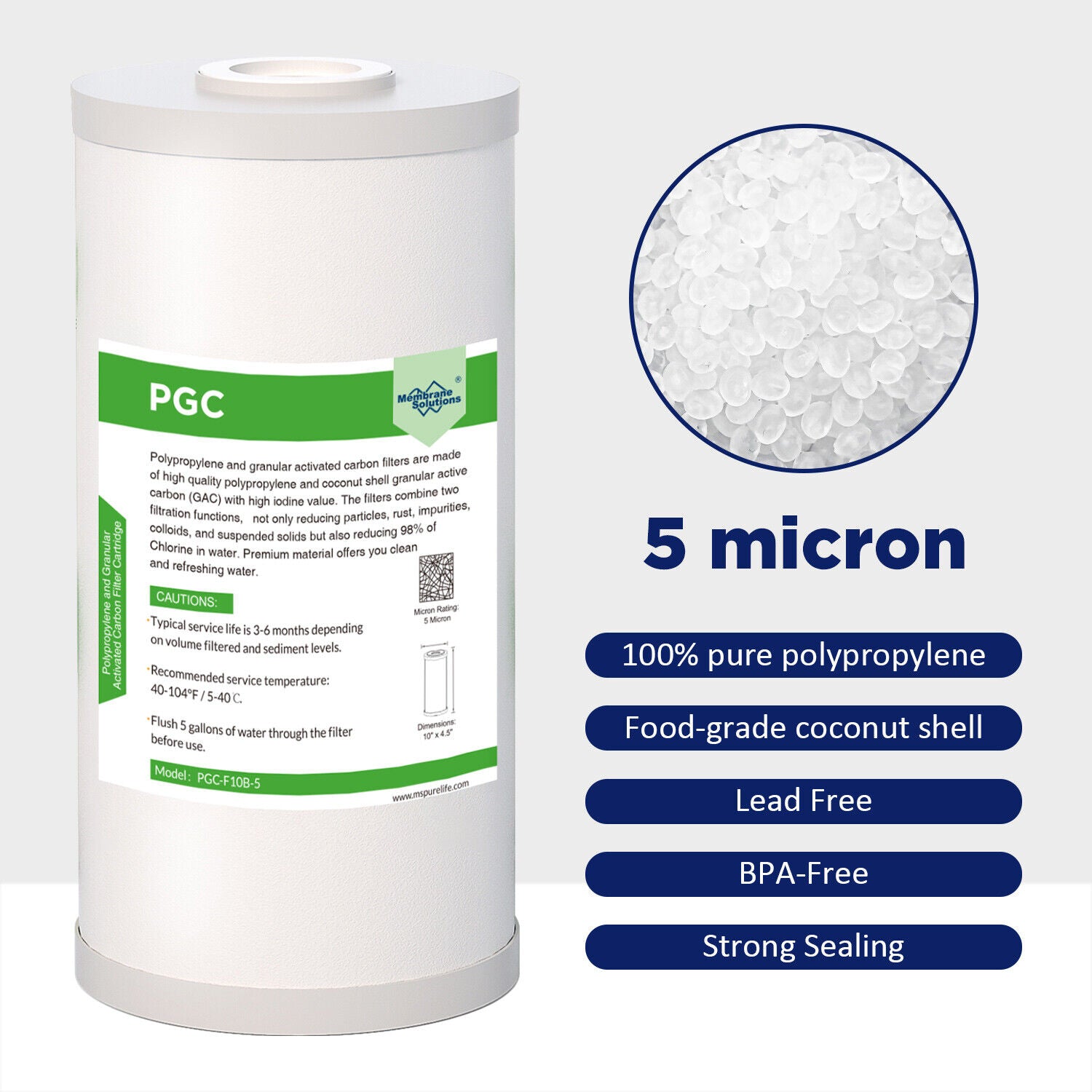 PGC Polypropylene & Acticated Carbon Filter cartridges for Big Blue 10" x 4.5"