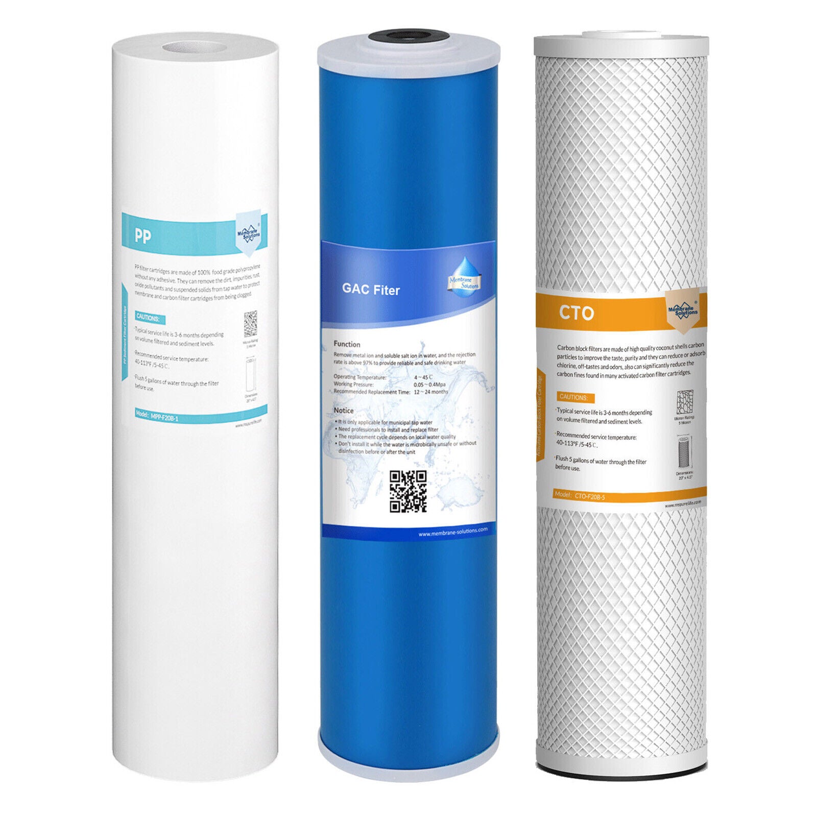 5 Micron 20"x4.5" Big Blue Sediment GAC CTO Carbon Block Water Filter Cartridges