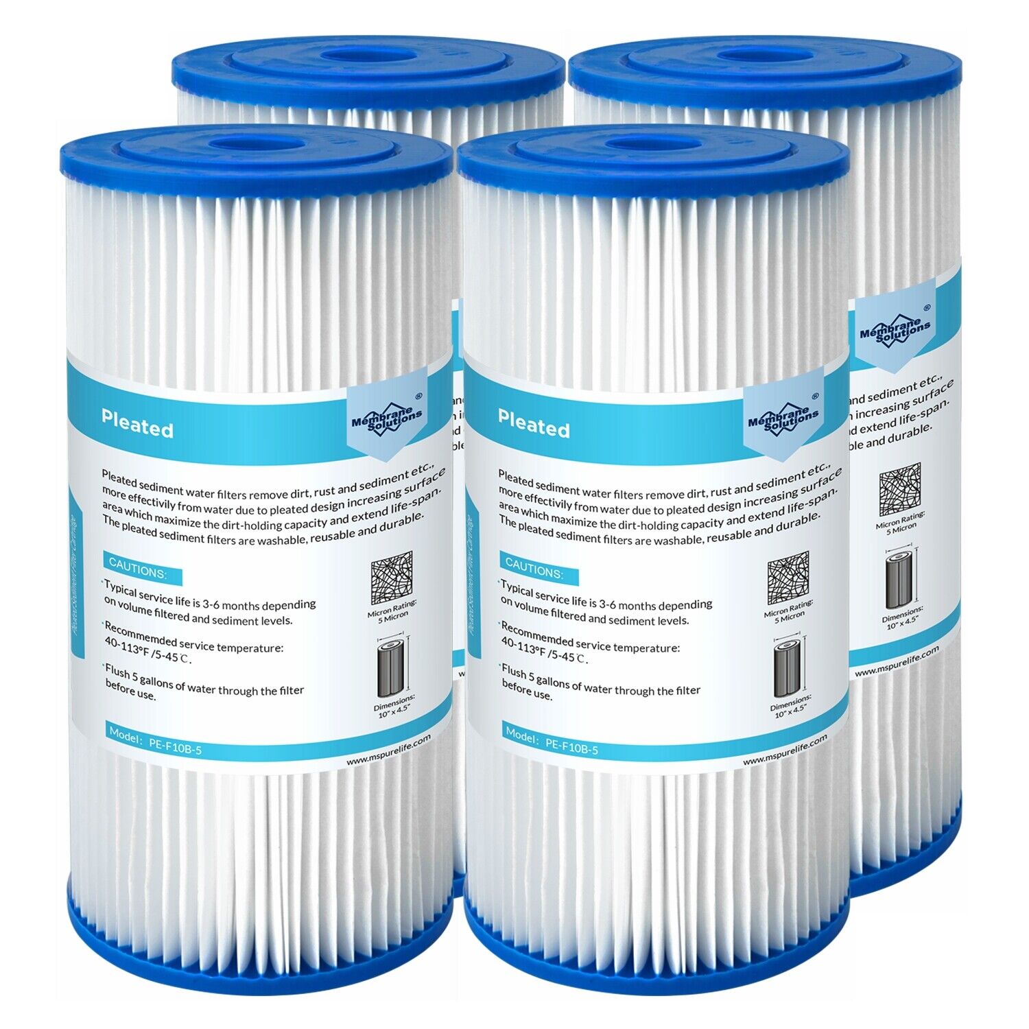Big Blue RO Sediment Pleated Water Filter 5/20/50 μm 10" x 4.5"