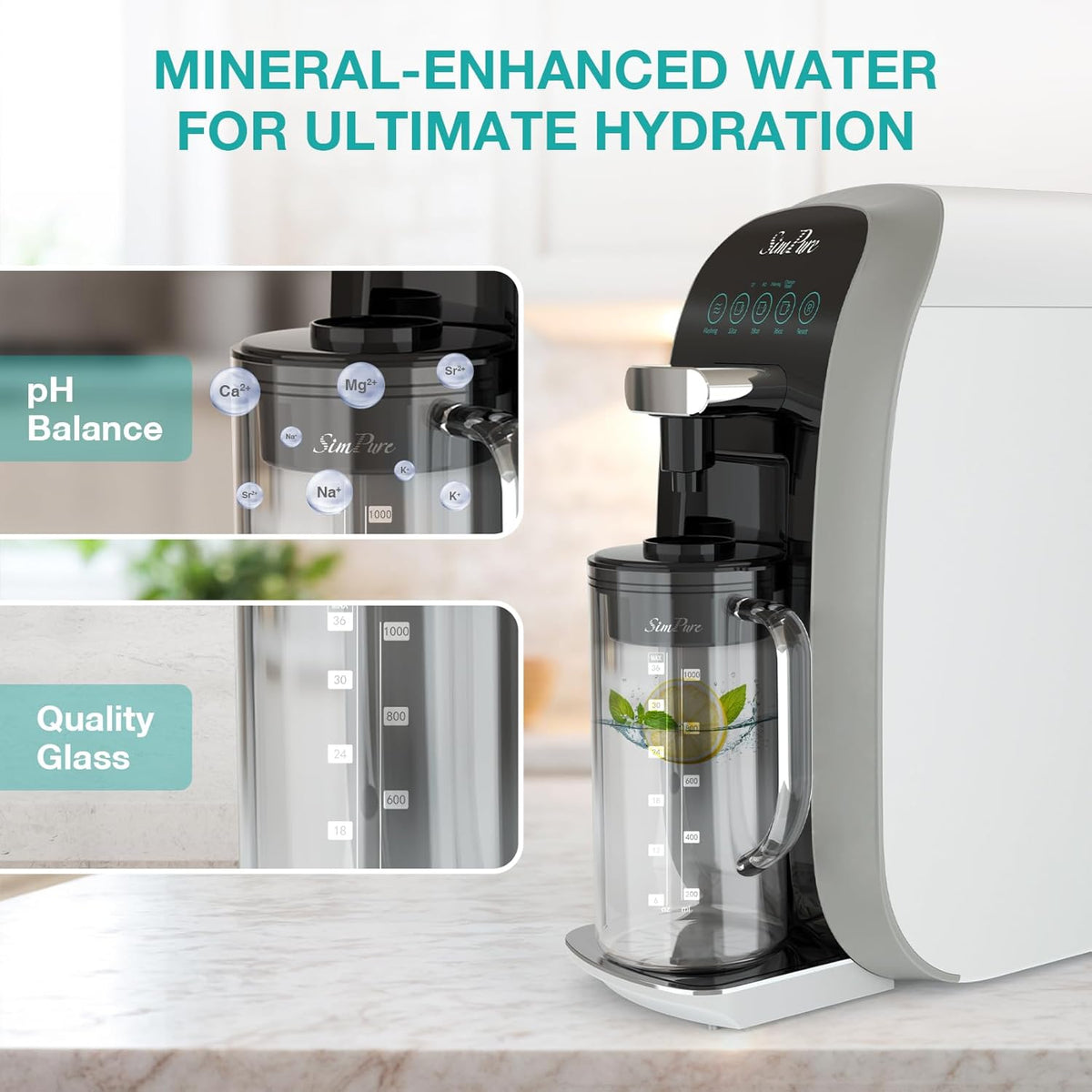 SimPure Y7T-A Countertop RO System with Portable Glass Water Pitcher