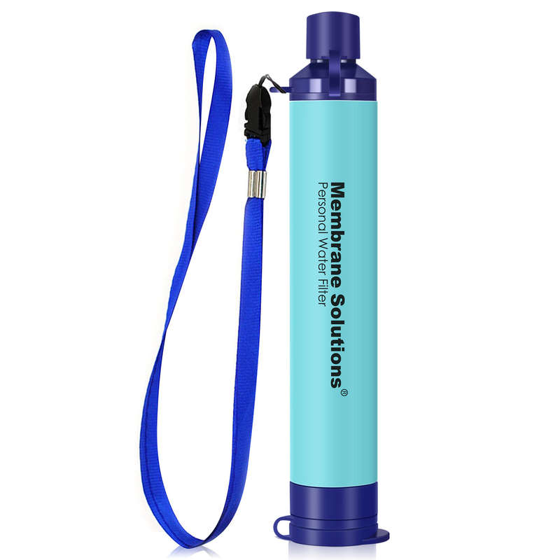 Membrane Solutions 22oz Water Bottle Filter, Portable Water Bottle  w/4-Stage Integrated Filter Straw, Blue
