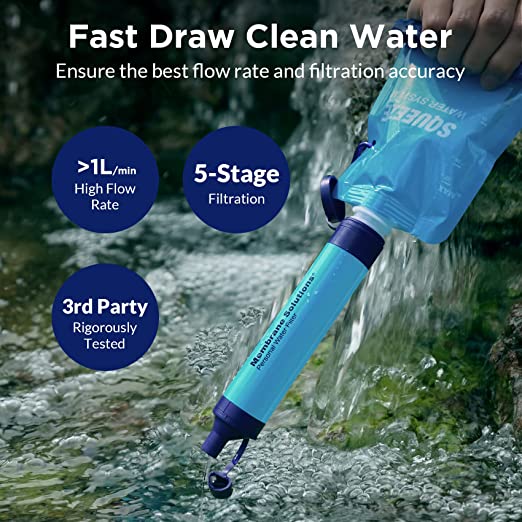 Water Filter Squeeze Bag With a Filtration Straw