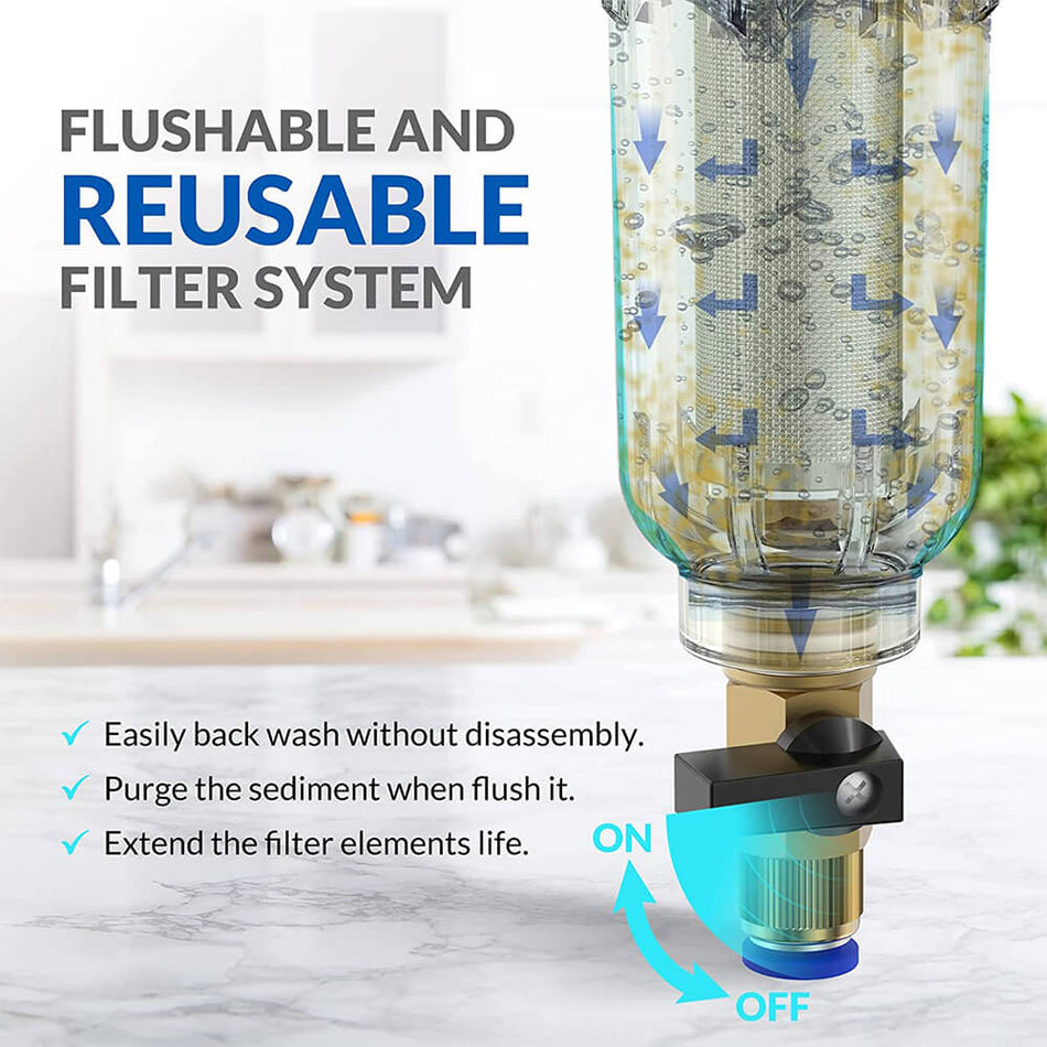 DC5P Whole House Spin Down Sediment Filter | 40/200 Micron, Reusable